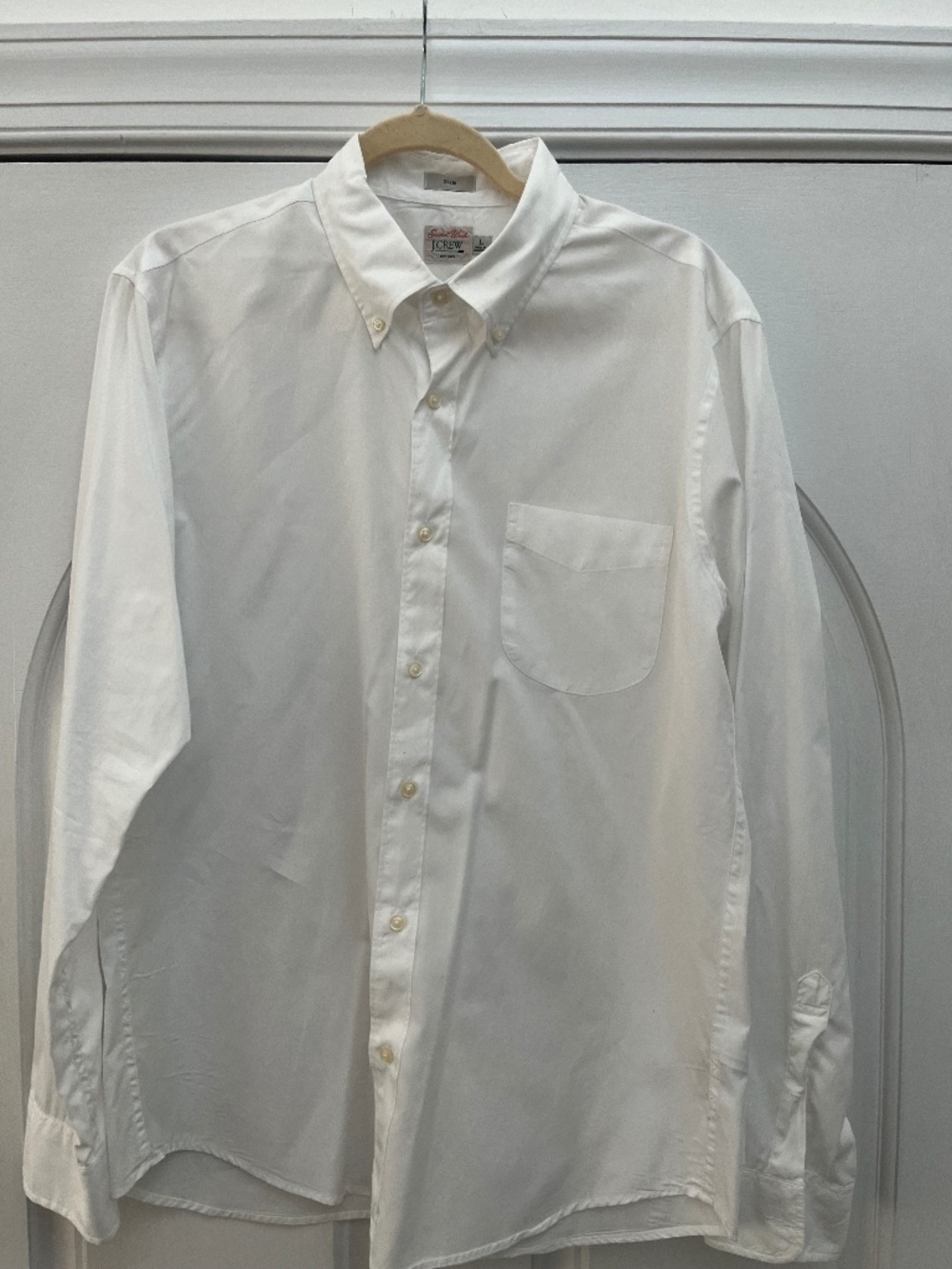 J Crew Secret Wash White Slim Button-Up (L)